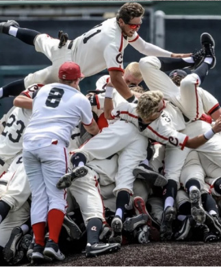 dog pile of baseball players